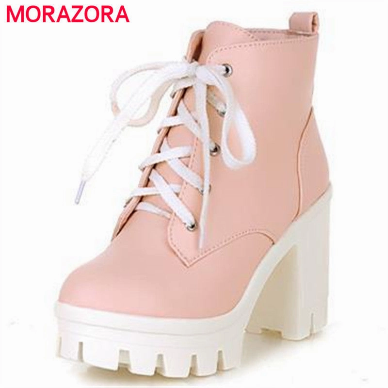 MORAZORA 2017 New Fashion sexy women's ankle boots lace up high heels Punk platform Women autumn winter snow boots ladies shoes Baby Snow Boots