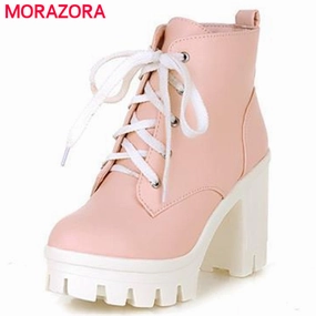 MORAZORA 2017 New Fashion sexy women's ankle boots lace up high heels Punk platform Women autumn winter snow boots ladies shoes Best Fashion Snow Boots