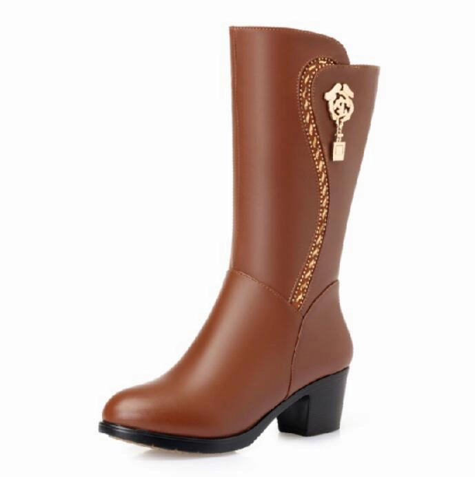 Saks Snow Boots GKTINOO Winter Knee High Boots Wool Fur Inside Warm Shoes Women High Heels Soft Leather Shoes Platform Snow Boots Footwear Botas