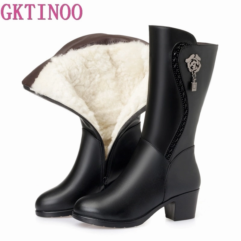 GKTINOO Winter Knee High Boots Wool Fur Inside Warm Shoes Women High Heels Soft Leather Shoes Platform Snow Boots Footwear Botas Wide Feet Snow Boots