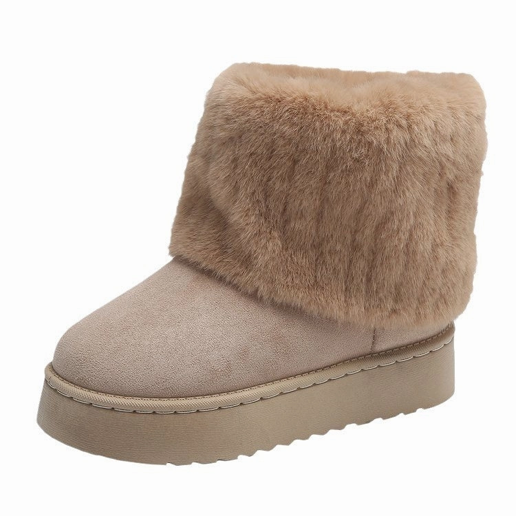 Thick-soled Plush Snow Boots Winter Warm Mid-tube Furry Cotton Shoes For Women Short Boot Snow Boots And Rain Boots