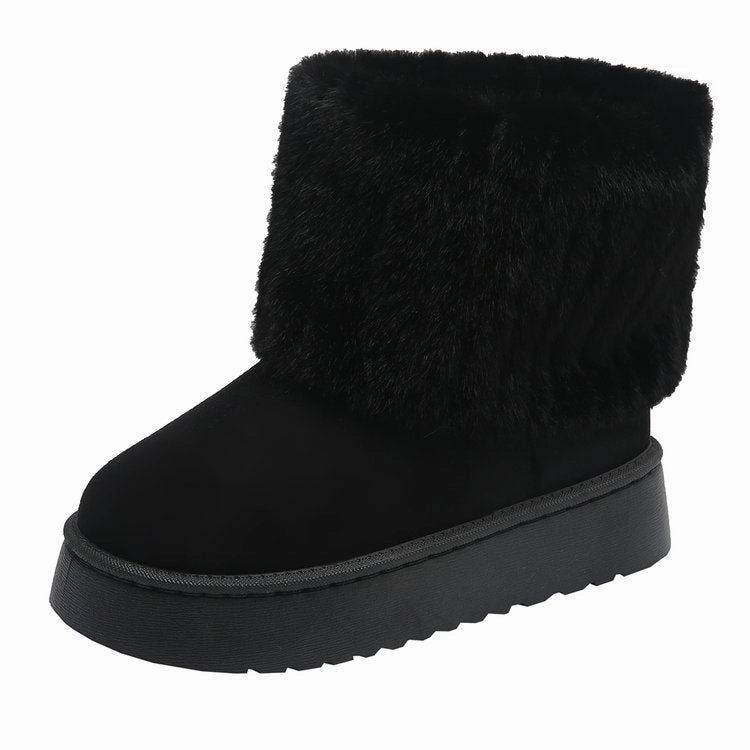 Snow Military Boots Thick-soled Plush Snow Boots Winter Warm Mid-tube Furry Cotton Shoes For Women Short Boot