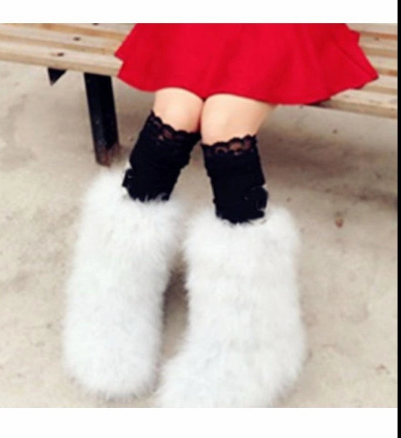 Winter Women genuine real hairy Ostrich Feather furry Fur flats snow boots plush fuzzy warm ski outdoor boots bootie flat shoes Sorel Snow Angel Boot
