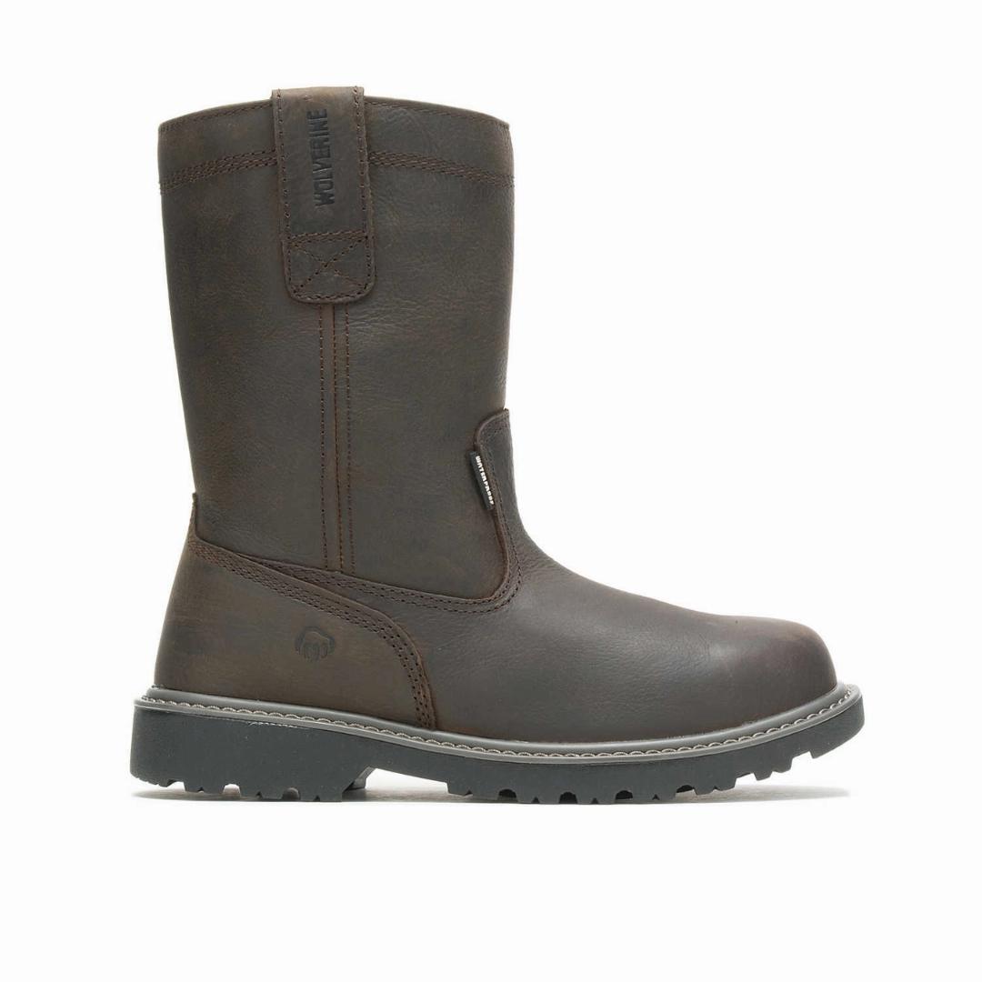 WOLVERINE W10682-EW FLOORHAND 10'' WP WELLINGTON MN'S (Extra Wide) Dark Brown Leather Work Boots All Terrain Safety Outdoor Ready Shoes