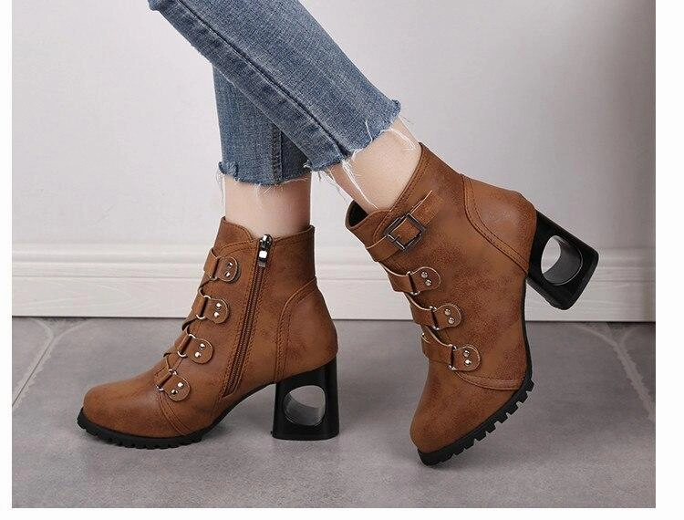Women  Ankle Pumps PU Leather Toe Boots Solid Autumn Winter  High-heeled Shoes Turf Adidas Shoes