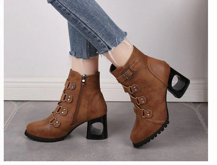 Women  Ankle Pumps PU Leather Toe Boots Solid Autumn Winter  High-heeled Shoes Adidas Runfalcon Running Shoe
