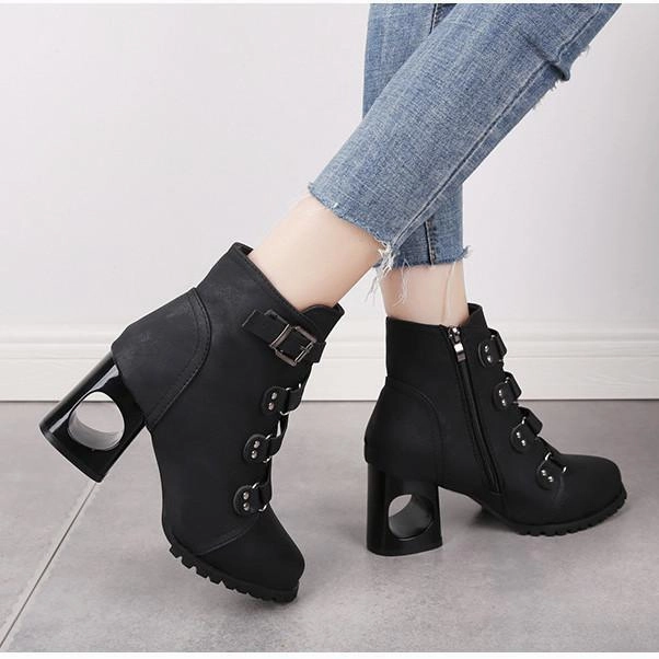 Women  Ankle Pumps PU Leather Toe Boots Solid Autumn Winter  High-heeled Shoes Wide Adidas Shoes