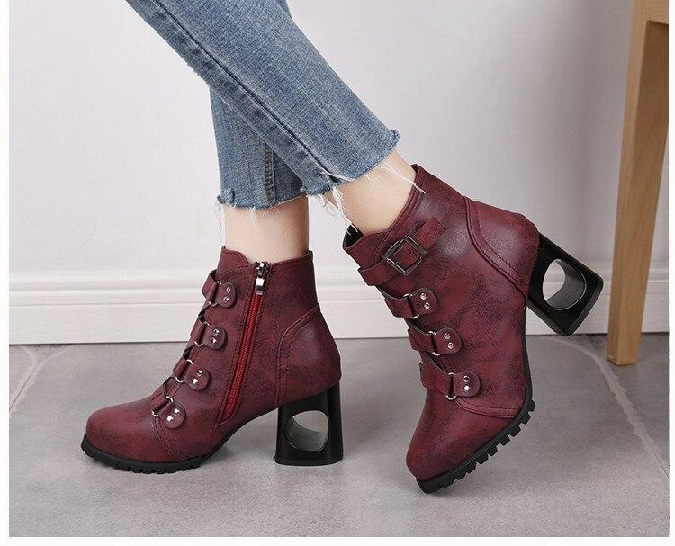 Women  Ankle Pumps PU Leather Toe Boots Solid Autumn Winter  High-heeled Shoes Adidas Golf Shoes Tour 360