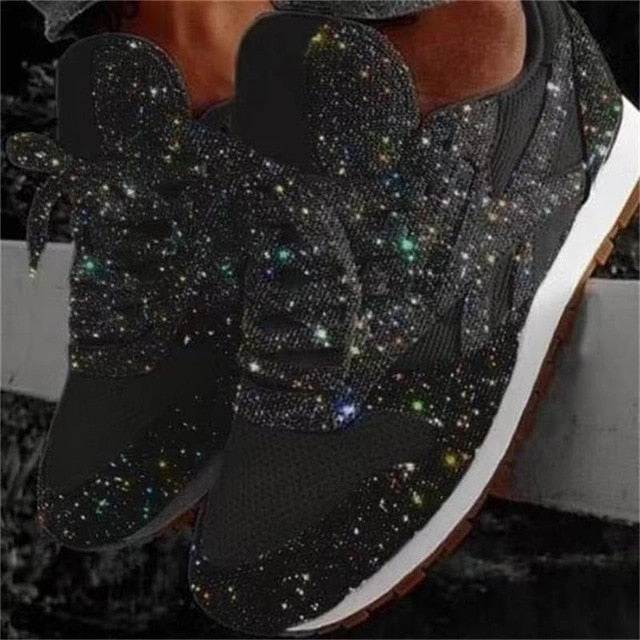 Women Bling Sneakers 2019 Autumn New Casual Flat Ladies Vulcanized Shoes Beathable Lace Up Outdoor Sport Running Shoes