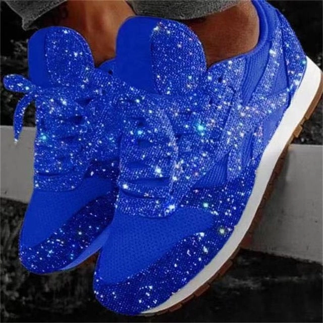Women Bling Sneakers 2019 Autumn New Casual Flat Ladies Vulcanized Shoes Beathable Lace Up Outdoor Sport Running Shoes