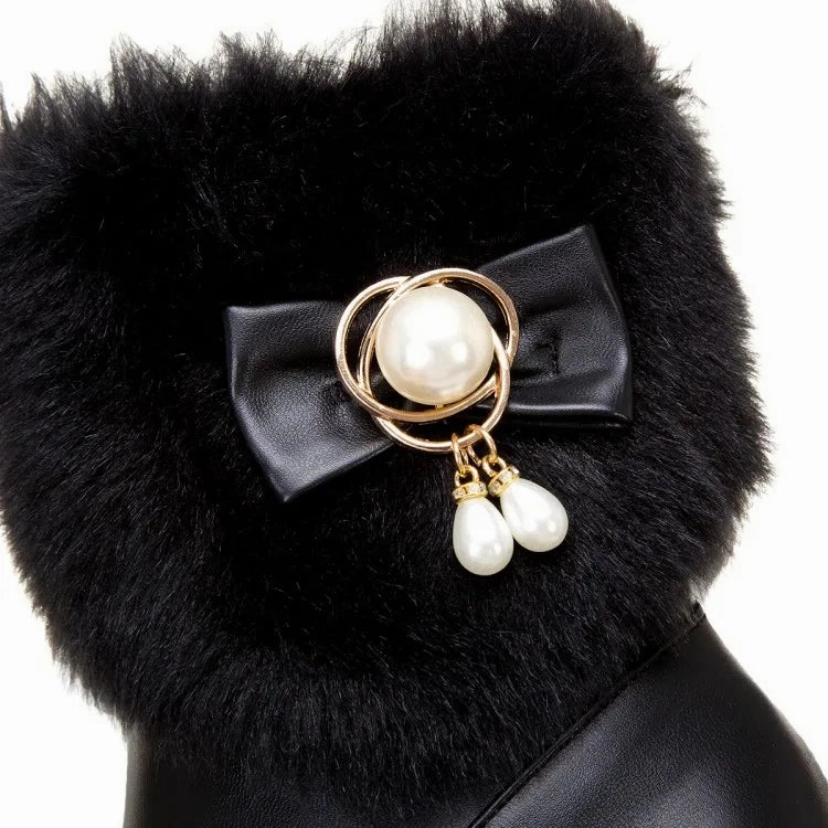 Women Boots Autumn Winter Warm Fur Height Increasing Ankle Pu Snow Boots Round Toe Pearl Patchwork 2024 New Sexy Fashion White Best Dog Snow Boots