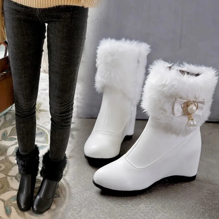 Snow Boots Nordstrom Women Boots Autumn Winter Warm Fur Height Increasing Ankle Pu Snow Boots Round Toe Pearl Patchwork 2024 New Sexy Fashion White