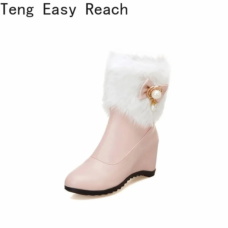 Women Boots Autumn Winter Warm Fur Height Increasing Ankle Pu Snow Boots Round Toe Pearl Patchwork 2024 New Sexy Fashion White Sorel Snow Boots With Fur