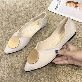 Women Pointed Toe Flats Comfort Casual Wild Classic Flat Shoes Fashion Metal Slip On Black Shoes Outdoor Party Office Work Shoes Flat Bottom Dress Shoes