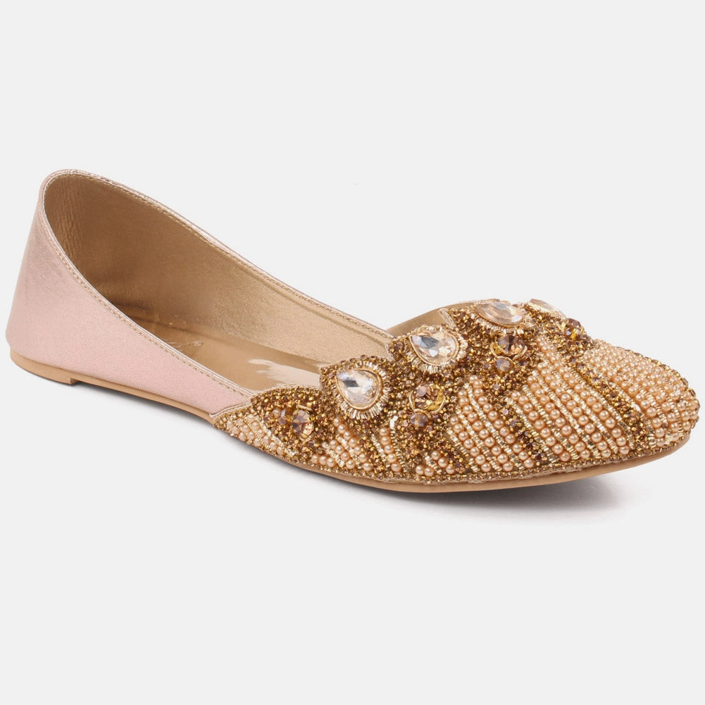 Women "ALMA" Indian Pearl Khussa Brown Shoe Laces