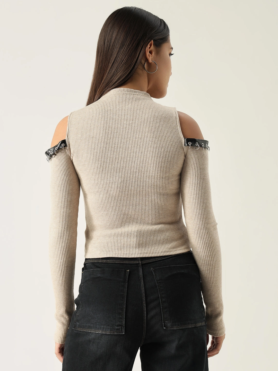 Popular Work Boots Women's Beige Solid High Neck Acrylic Top