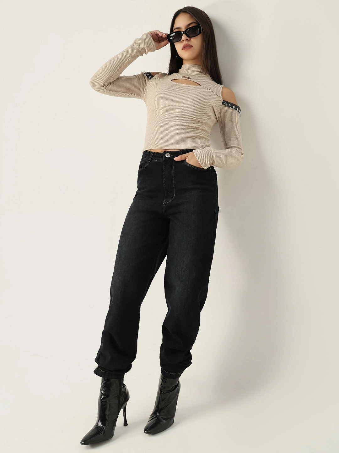 Best Work Boots Reviews Women's Beige Solid High Neck Acrylic Top