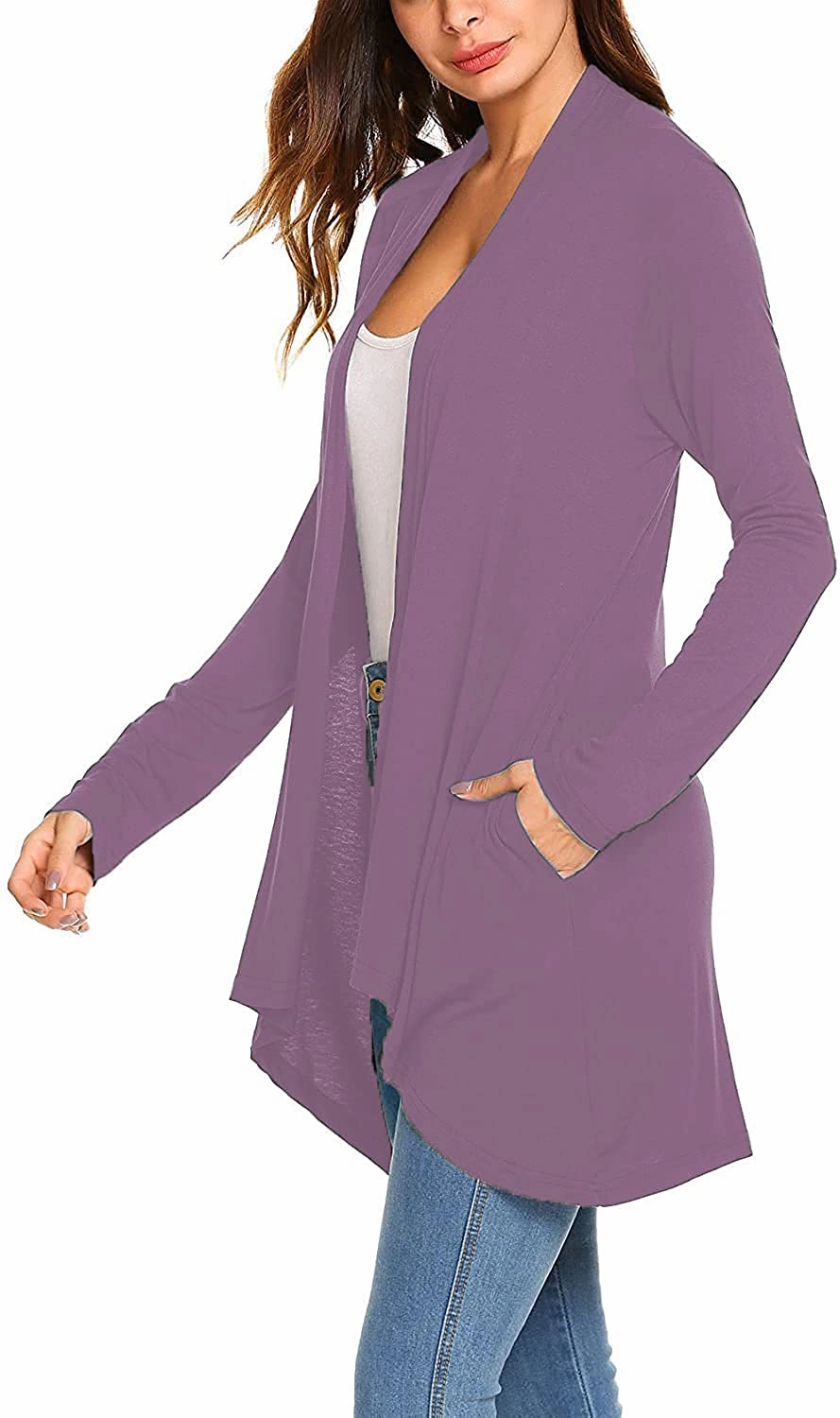 Women's Casual Long Sleeve Open Front Lightweight Drape Cardigans with Pockets Coolest Work Boots