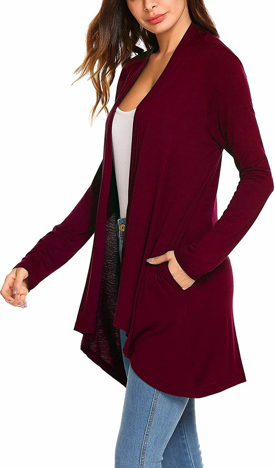Women's Casual Long Sleeve Open Front Lightweight Drape Cardigans with Pockets Italian Work Boots