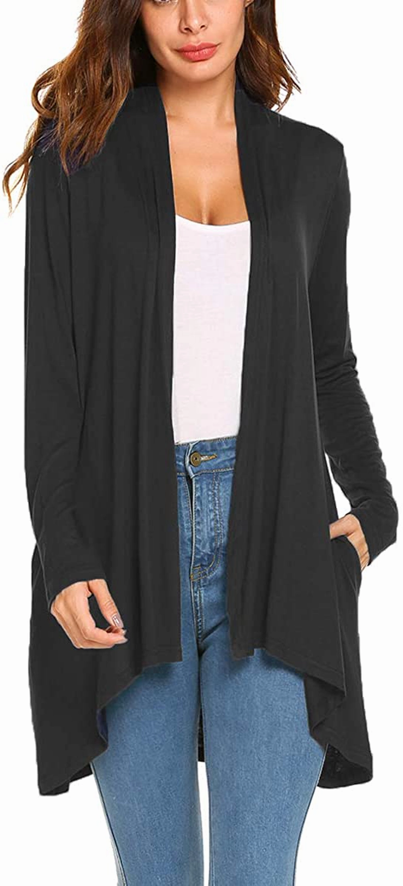Women's Casual Long Sleeve Open Front Lightweight Drape Cardigans with Pockets Snow Boots For Work