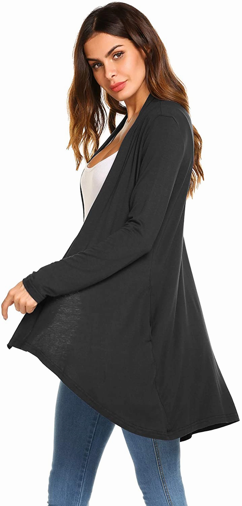 Women's Casual Long Sleeve Open Front Lightweight Drape Cardigans with Pockets Work Boots.com