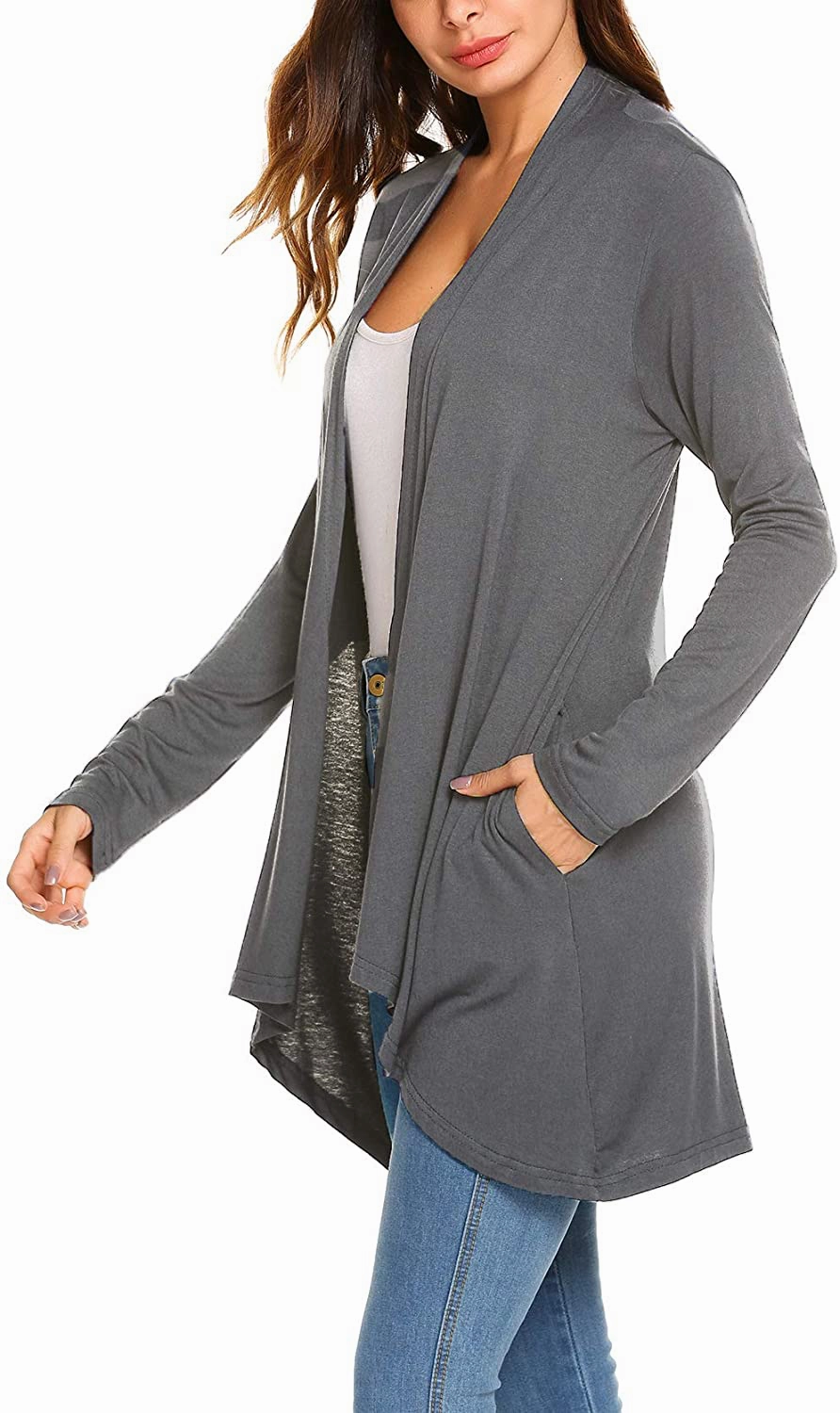 Women's Casual Long Sleeve Open Front Lightweight Drape Cardigans with Pockets Lineman Work Boots