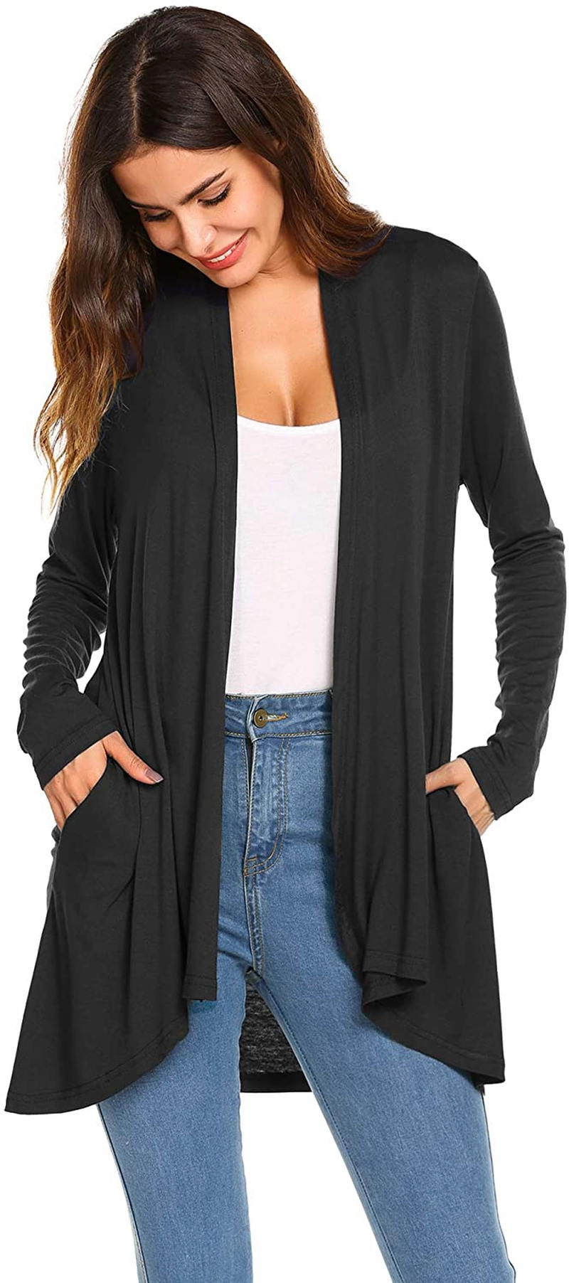 Avenger Work Boots Women's Casual Long Sleeve Open Front Lightweight Drape Cardigans with Pockets