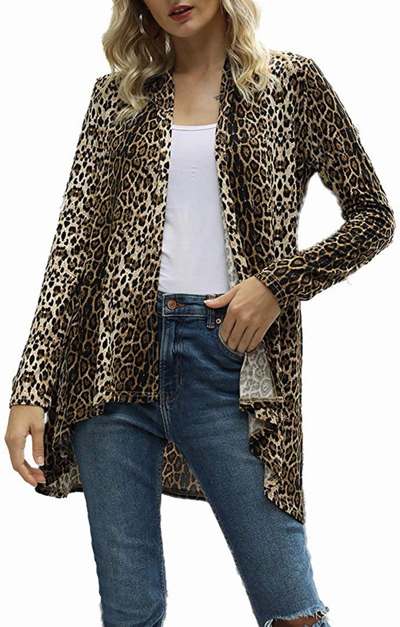 Women's Casual Long Sleeve Open Front Lightweight Drape Cardigans with Pockets Vegan Leather Work Boots