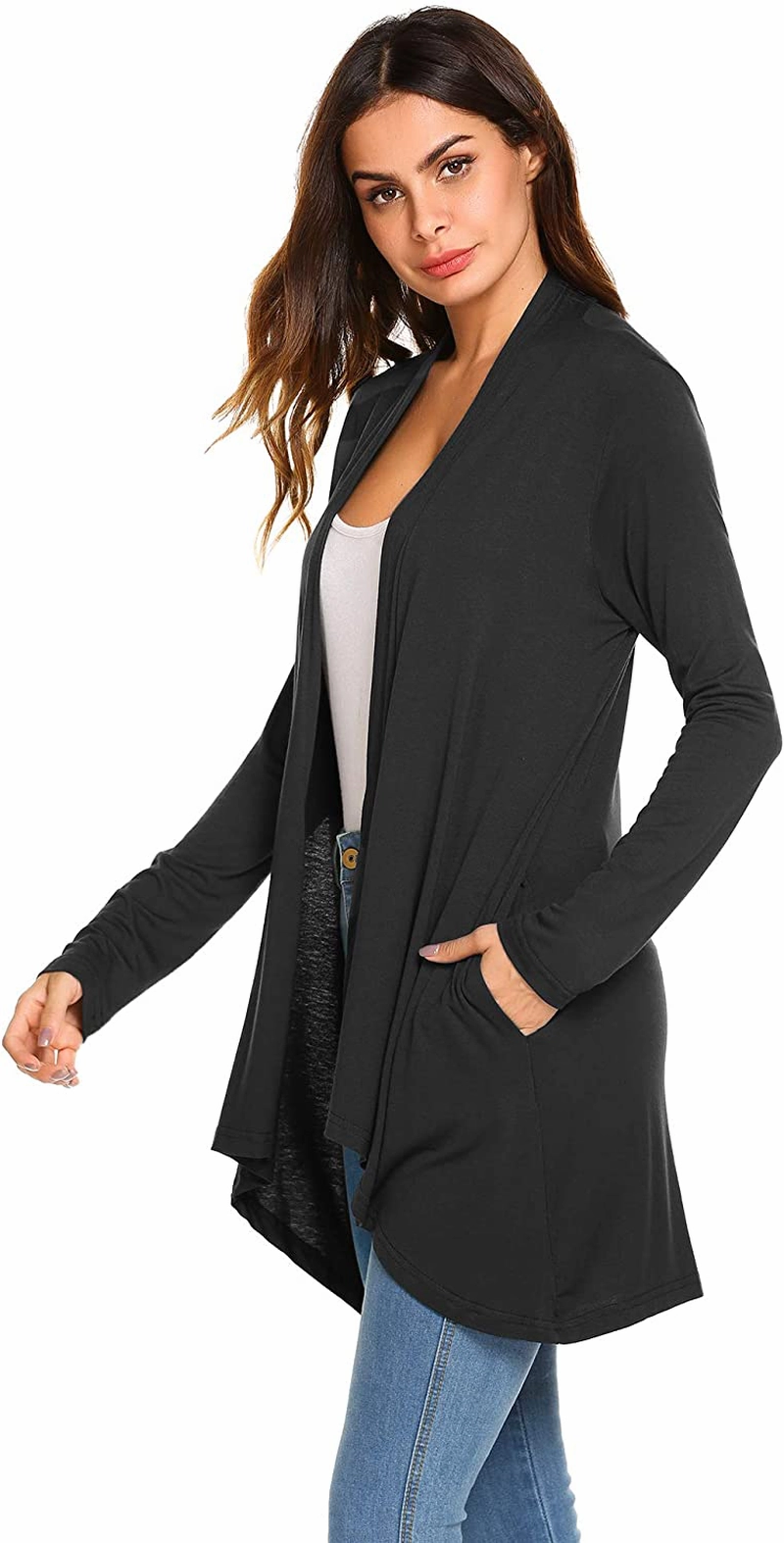 Women's Casual Long Sleeve Open Front Lightweight Drape Cardigans with Pockets Memory Foam Inserts For Work Boots