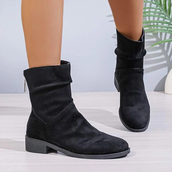 Women's Chunky Heel Suede Ankle Boots with Back Zipper 56530048C Special Adidas Shoes