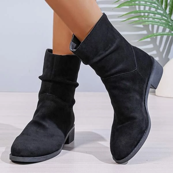 Women's Chunky Heel Suede Ankle Boots with Back Zipper 56530048C Volleyball Shoes Adidas