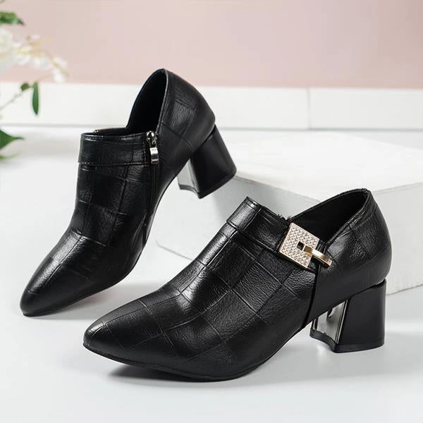 Women's Fashionable Rhinestone Retro Side Zipper Block Heels 33174443S Adidas Shoes X Plr