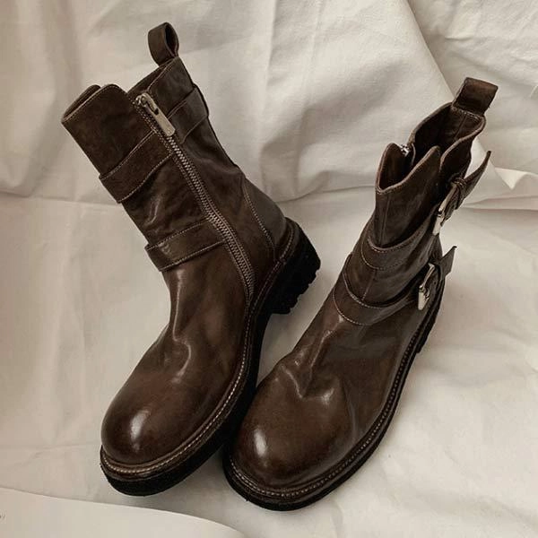 Adidas 70s Shoes Women's Genuine Leather Buckle-Zip Thick-Soled Martin Boots 51005687C