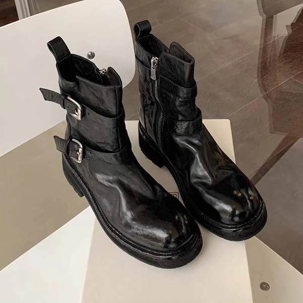 Court Adidas Shoes Women's Genuine Leather Buckle-Zip Thick-Soled Martin Boots 51005687C