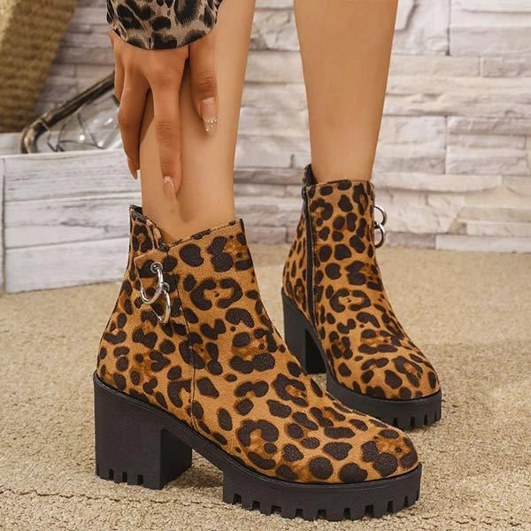 Adidas Zoysia Spikeless Golf Shoes Women's Leopard Print Block Heel Ankle Boots 88668303C