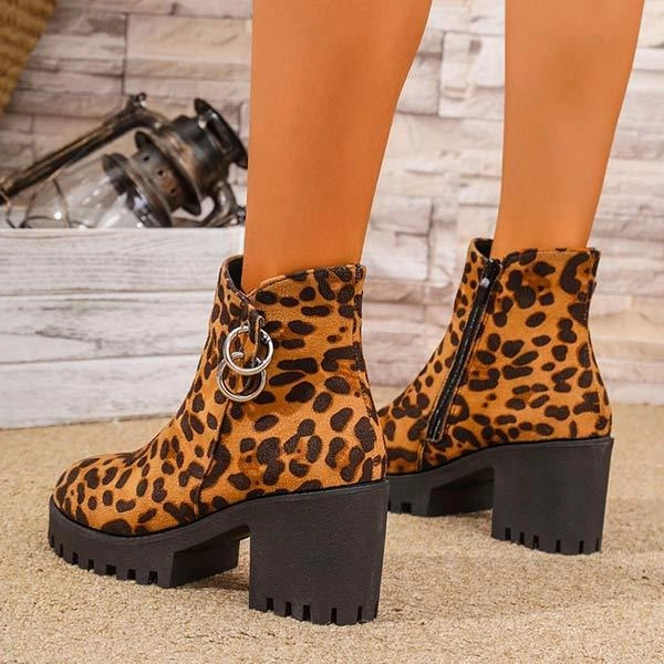 Adidas Shoes Mid Top Women's Leopard Print Block Heel Ankle Boots 88668303C