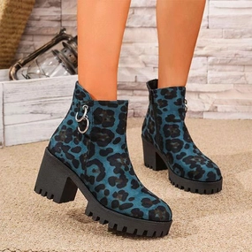 Women's Leopard Print Block Heel Ankle Boots 88668303C Adidas Cloudfoam Racer Slip On Shoes