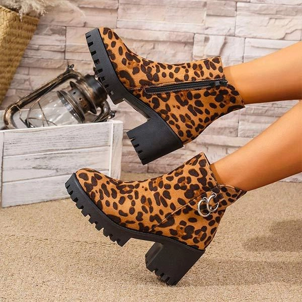 Adidas Shoes Popular Women's Leopard Print Block Heel Ankle Boots 88668303C