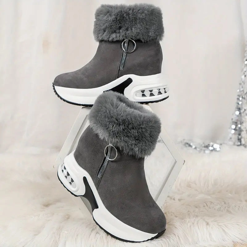 Women's Platform Ankle Boots - Smooth Zipper, Chunky Style, Plush Lined Leather Work Boots