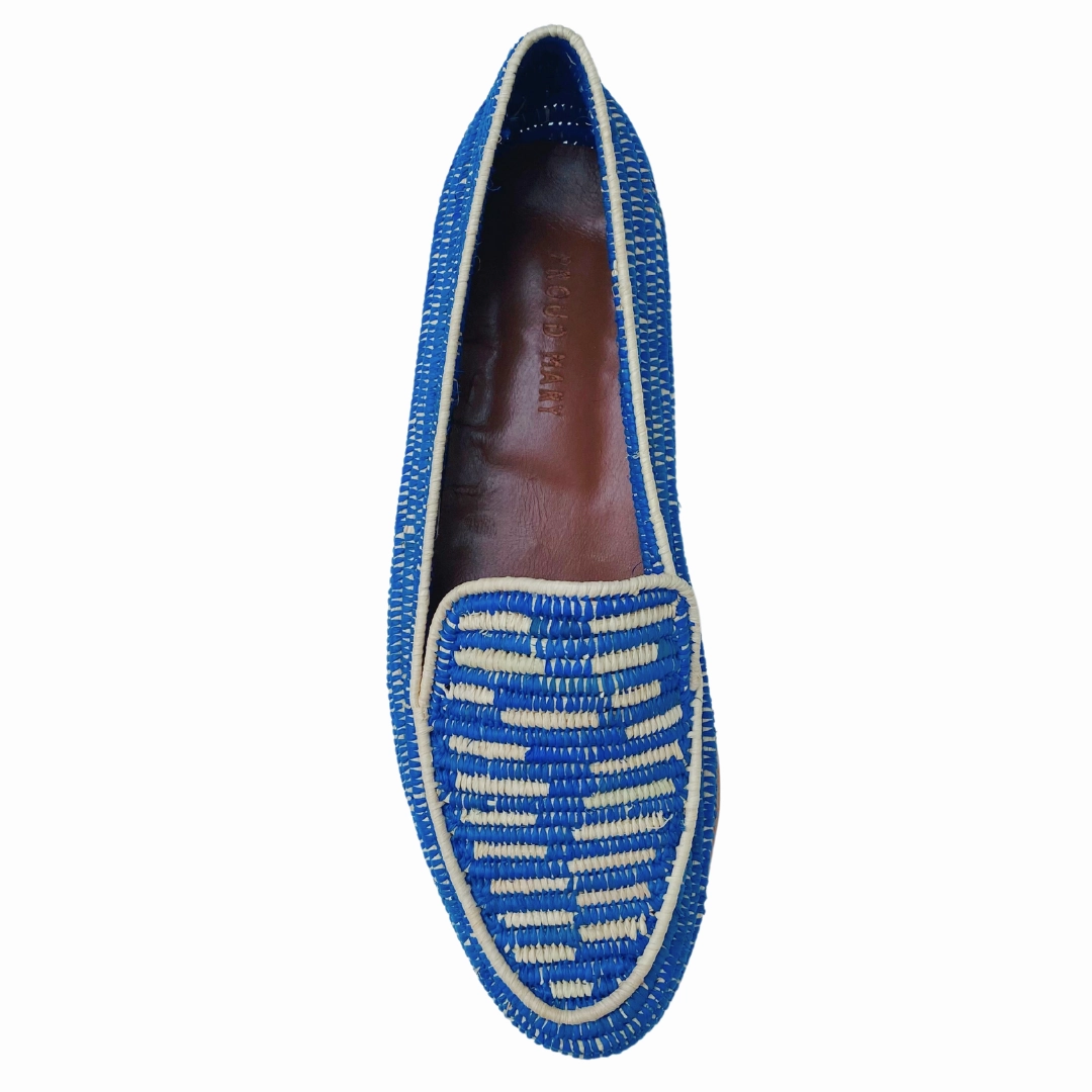 Women's Raffia Loafers (Blue with Natural Accents) Loake Brighton Tassel Loafers