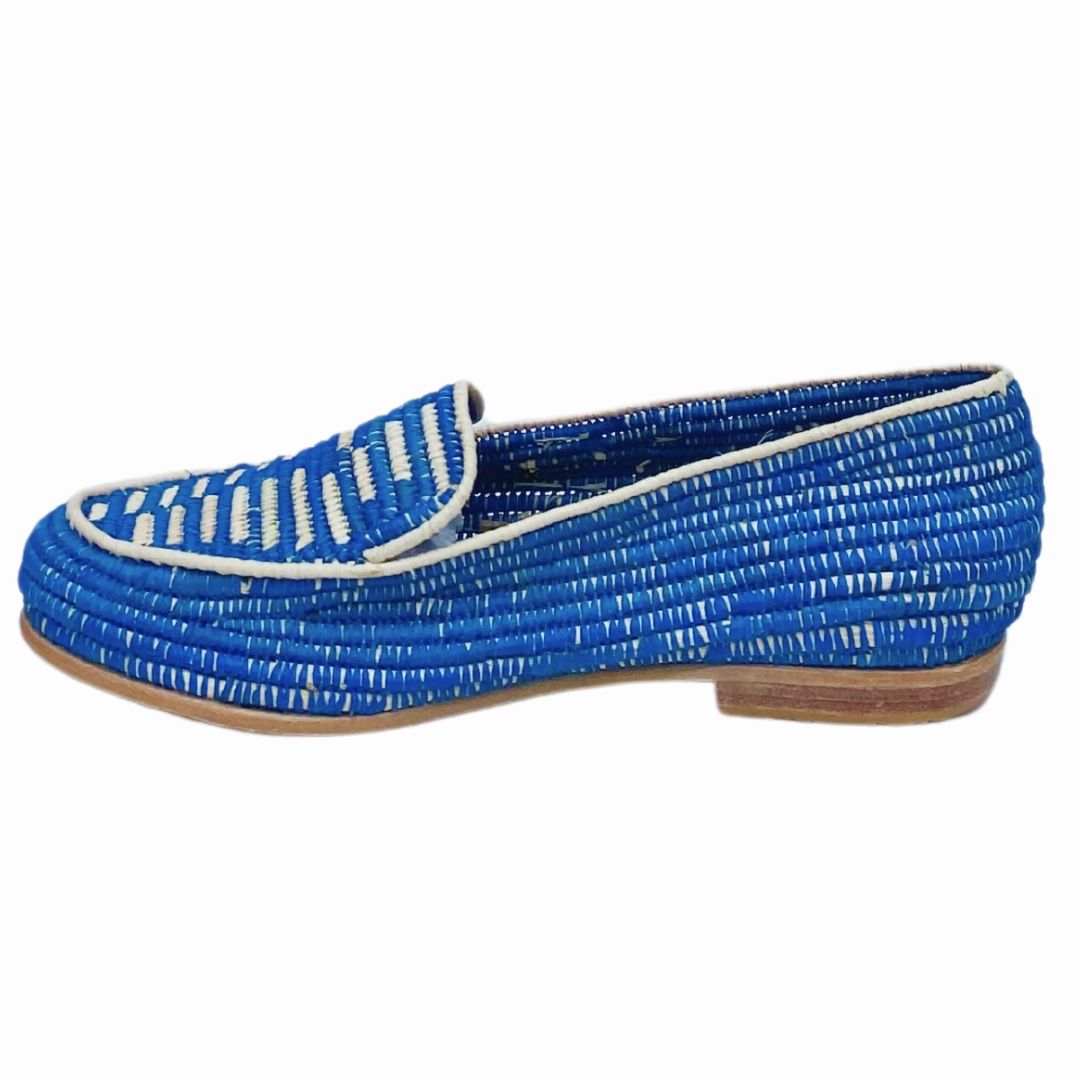Bass Weejun Penny Loafers Women's Raffia Loafers (Blue with Natural Accents)