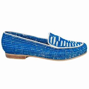 Women's Raffia Loafers (Blue with Natural Accents) Betsey Johnson Aron Loafers