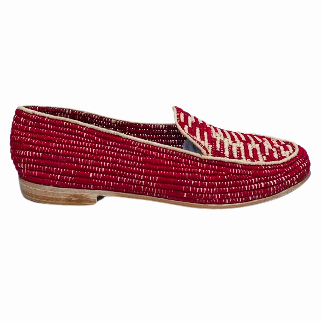 Women's Raffia Loafers (Red with Natural Accents) Union Loafers Yelp
