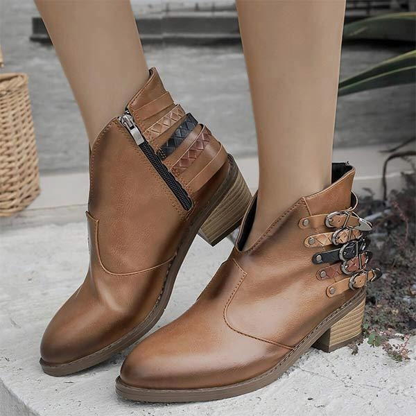 Women's Rivet Belt Buckle Chunky Heel Short Boots 43933559C Adidas Golf Shoes Tour 360