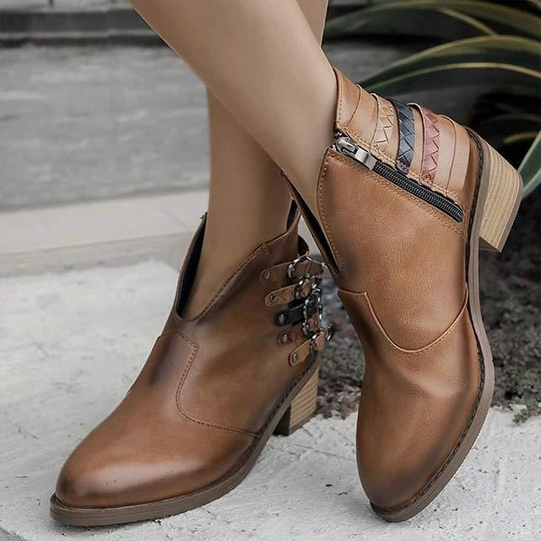 Lace Adidas Shoes Women's Rivet Belt Buckle Chunky Heel Short Boots 43933559C