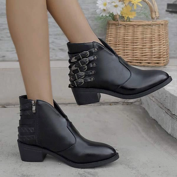 Women's Rivet Belt Buckle Chunky Heel Short Boots 43933559C Adidas Platform Shoes