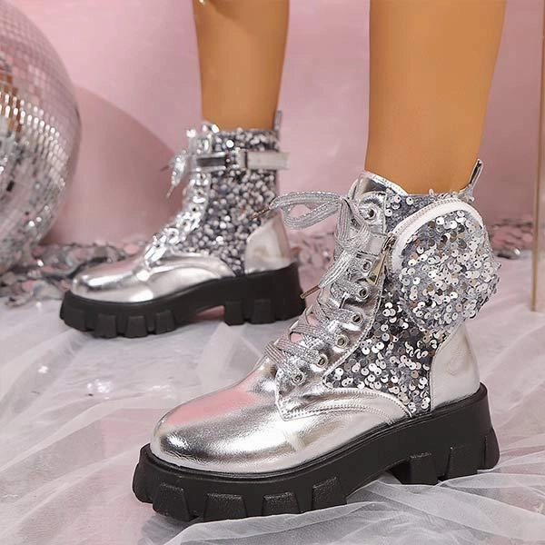 Women's Round-Toe Sequin Decor Thick-Soled Ankle Boots 16176488C Adidas Shoes Unisex