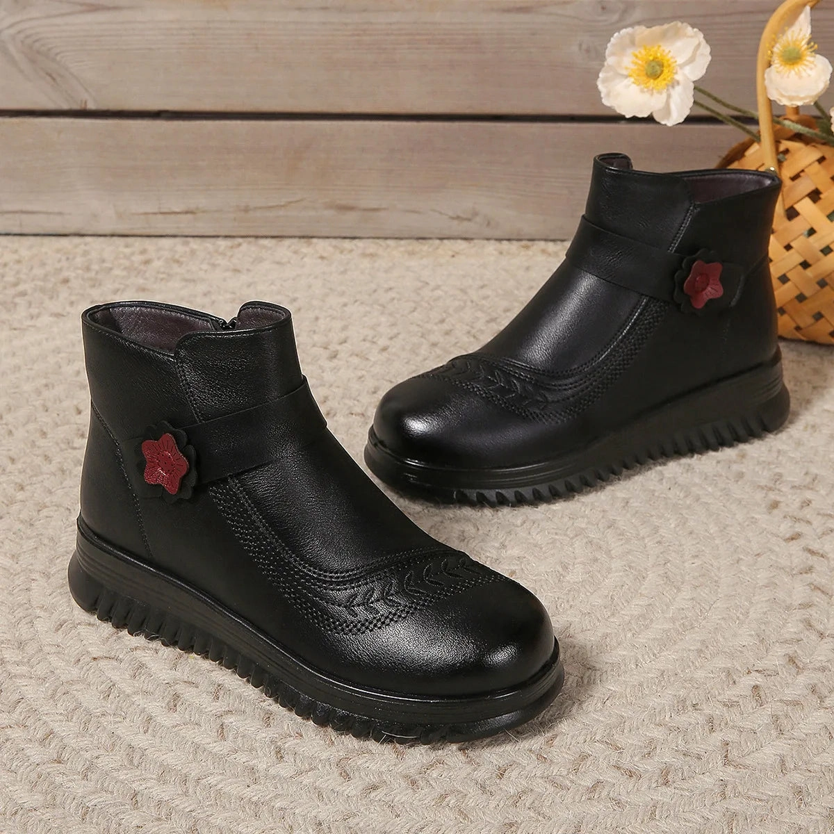 Women's Rubber Boots  Boots-Women Round Toe Shoes Winter Footwear Rain 2024 Ankle Low Ladies Flock Fabric Solid Hoof Heels Ridin Hunter Rain Boots With Bow