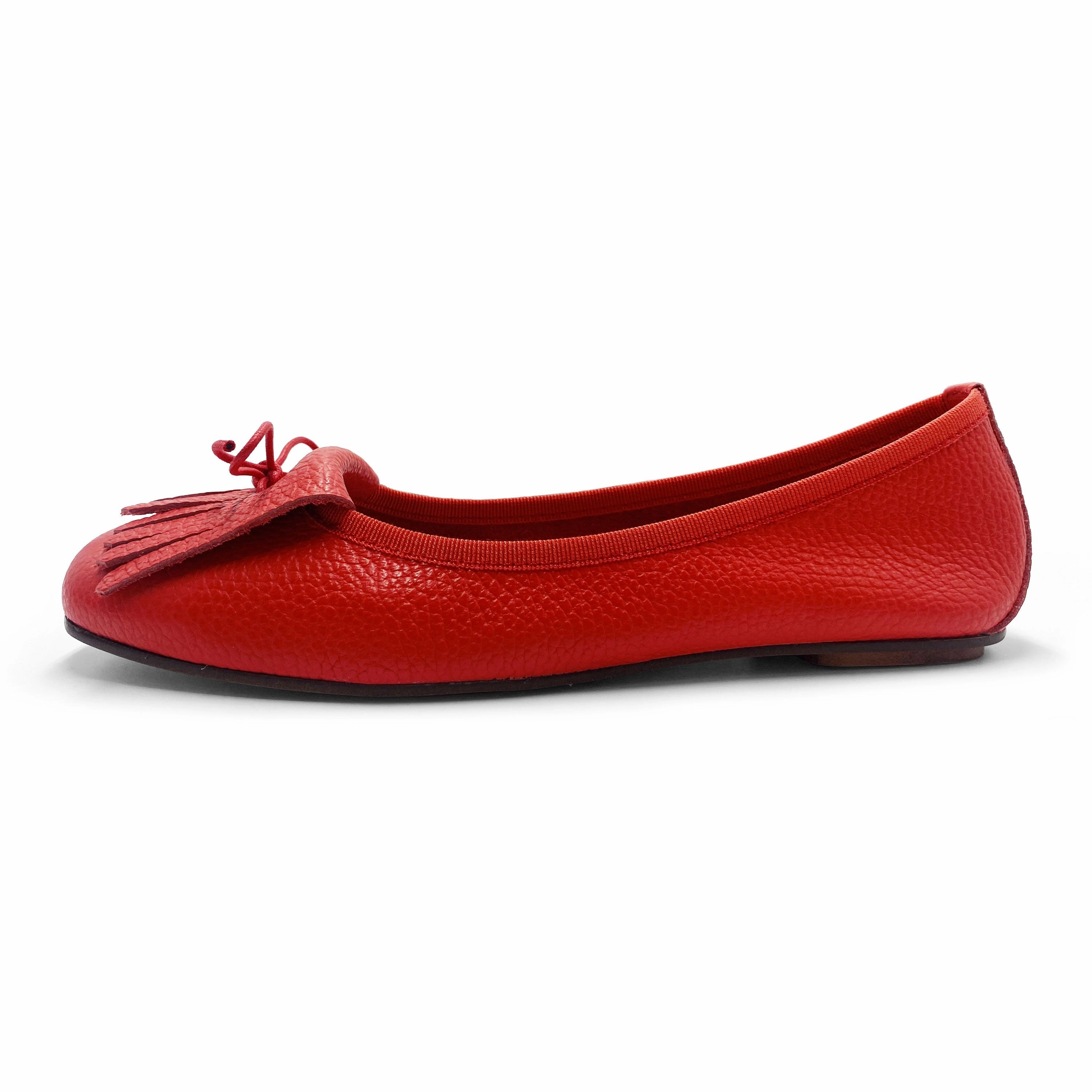 Edward Green Dress Shoes Women's strawberry red leather moccasins with fringes