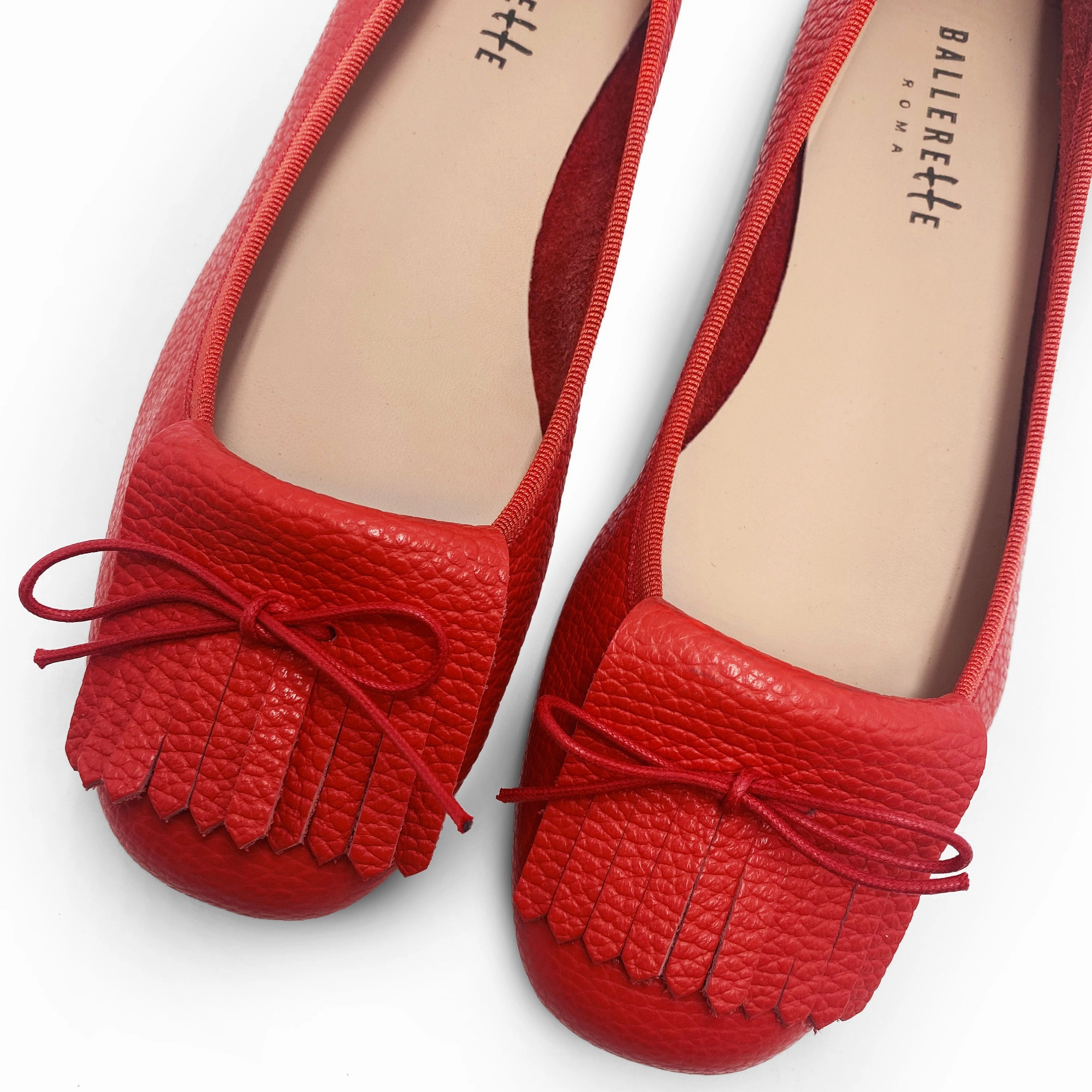Women's strawberry red leather moccasins with fringes Comfortable Dress Work Shoes